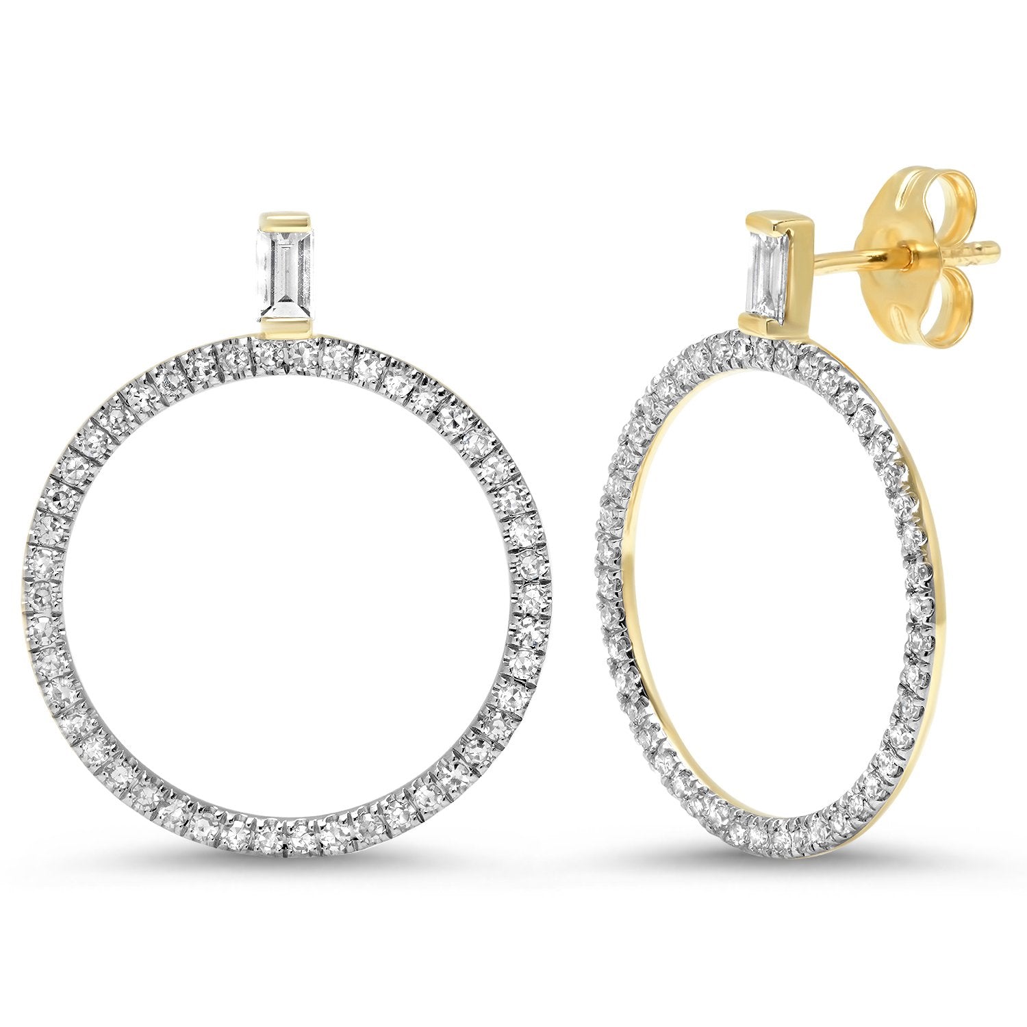 14K Yellow Gold Diamond Baguette Diamond Loop Earrings