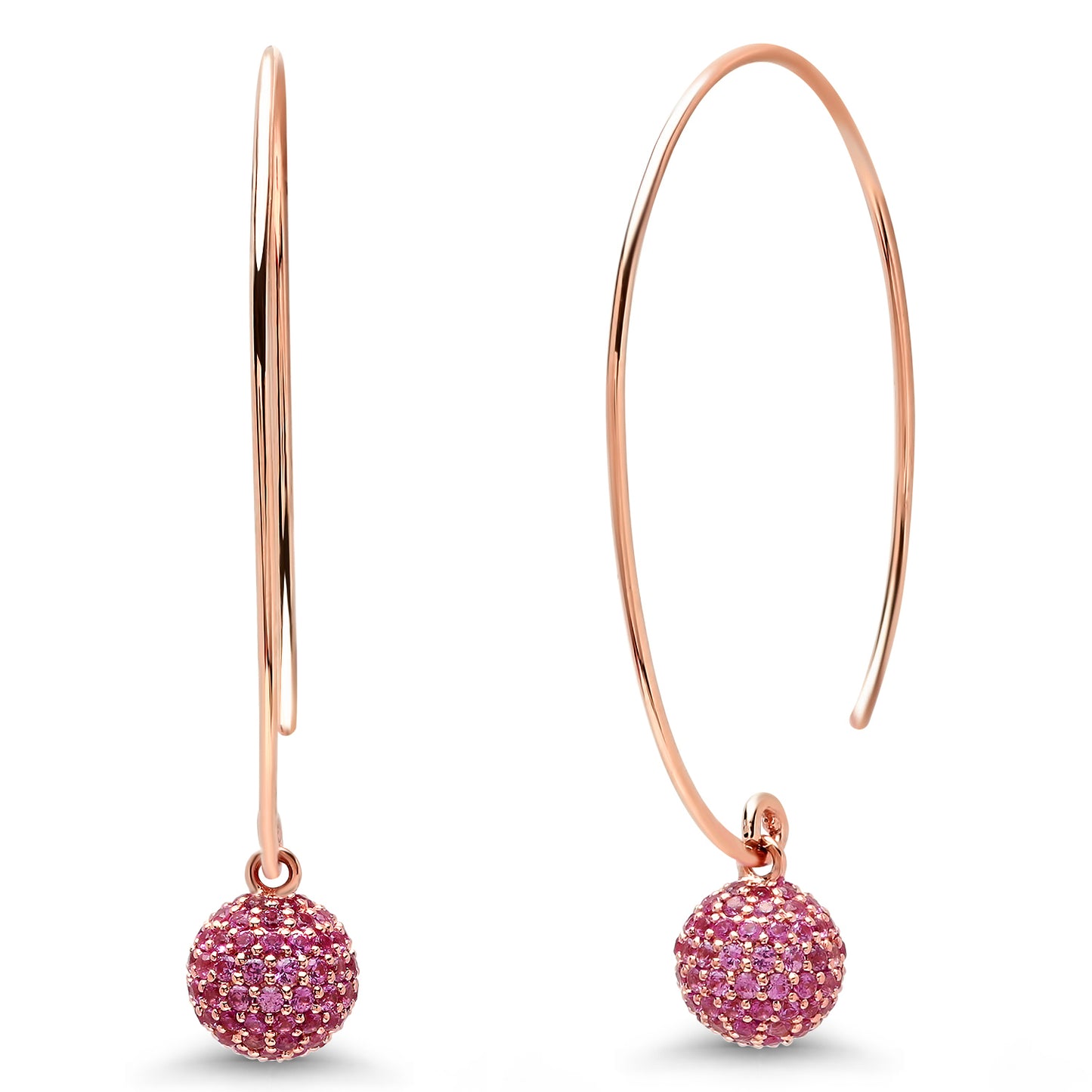 14K Rose Gold Pink Sapphire Disco Ball Earrings 