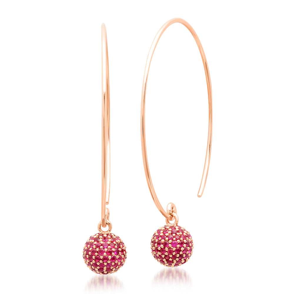 14K Rose Gold Ruby Disco Ball Earrings 