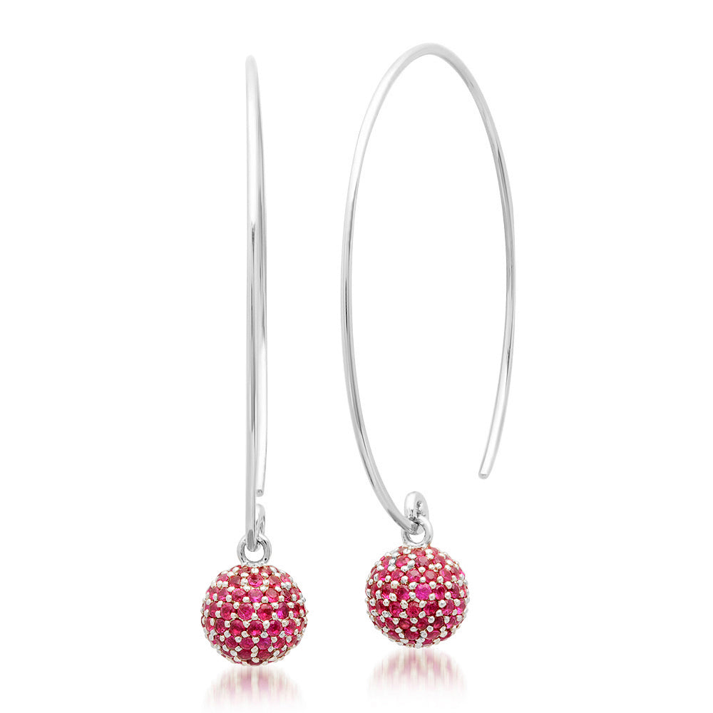 14K White Gold Ruby Disco Ball Earrings 