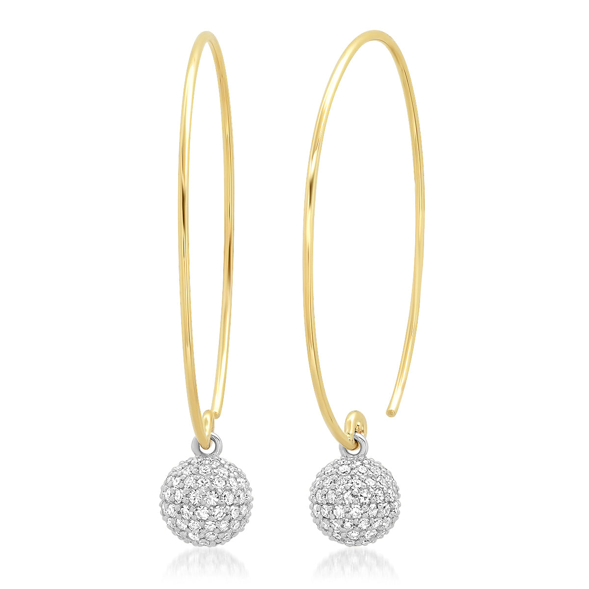 14K Yellow Gold Diamond Disco Ball Wire Earrings