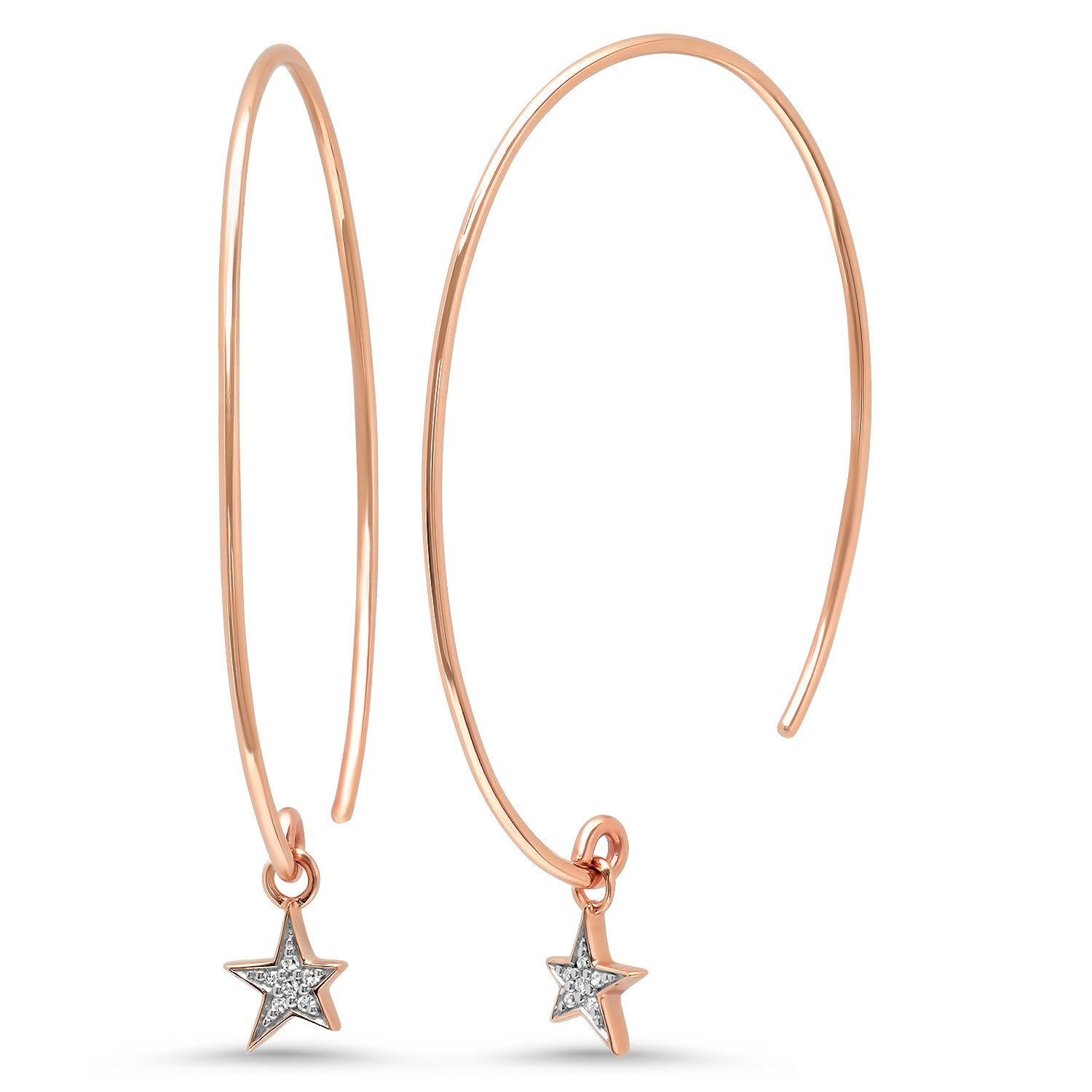 14K Rose Gold Diamond Star Charm Earrings