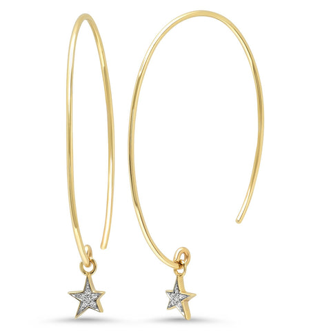 14K Yellow Gold Diamond Star Charm Earrings