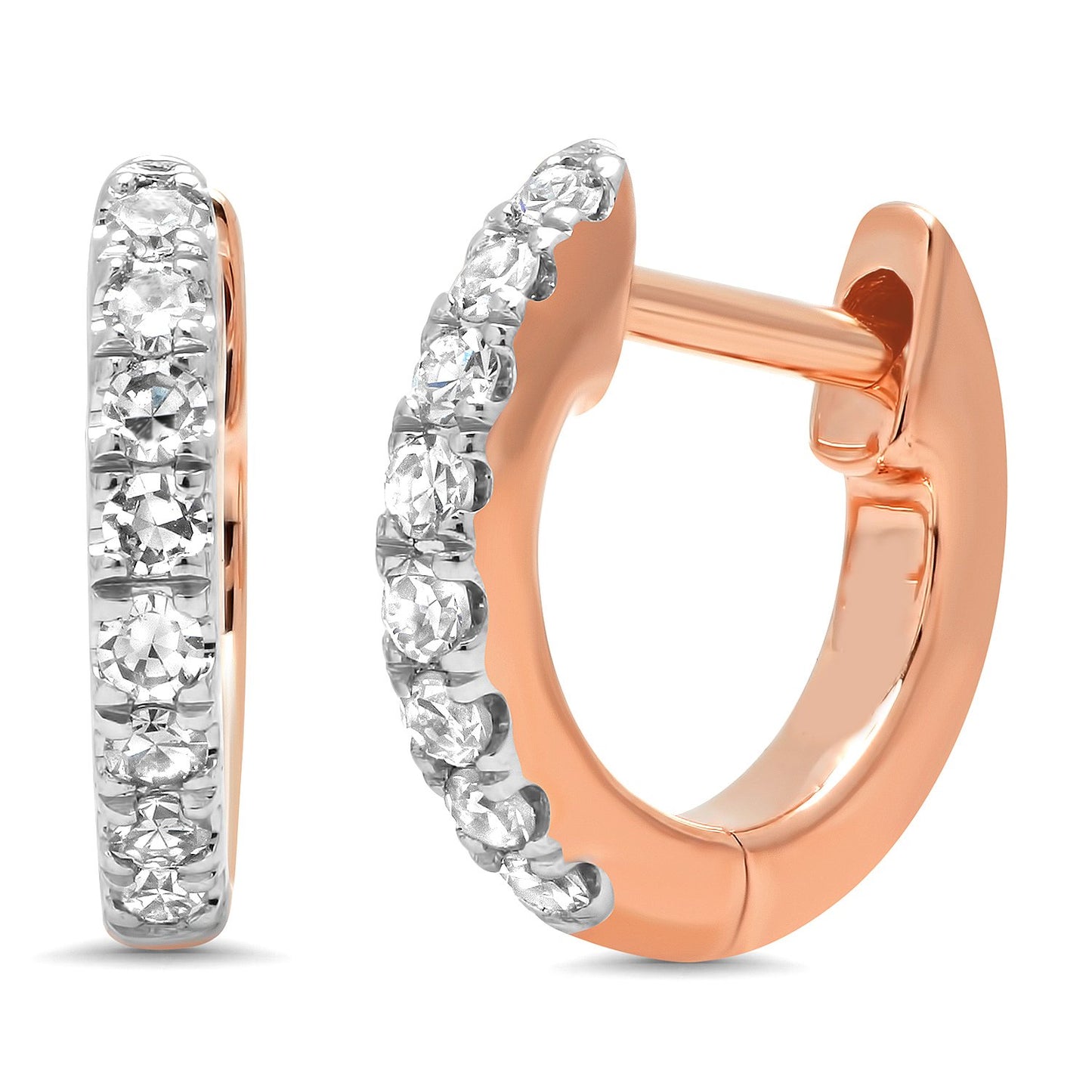 14K Rose Gold Mini Diamond Huggies