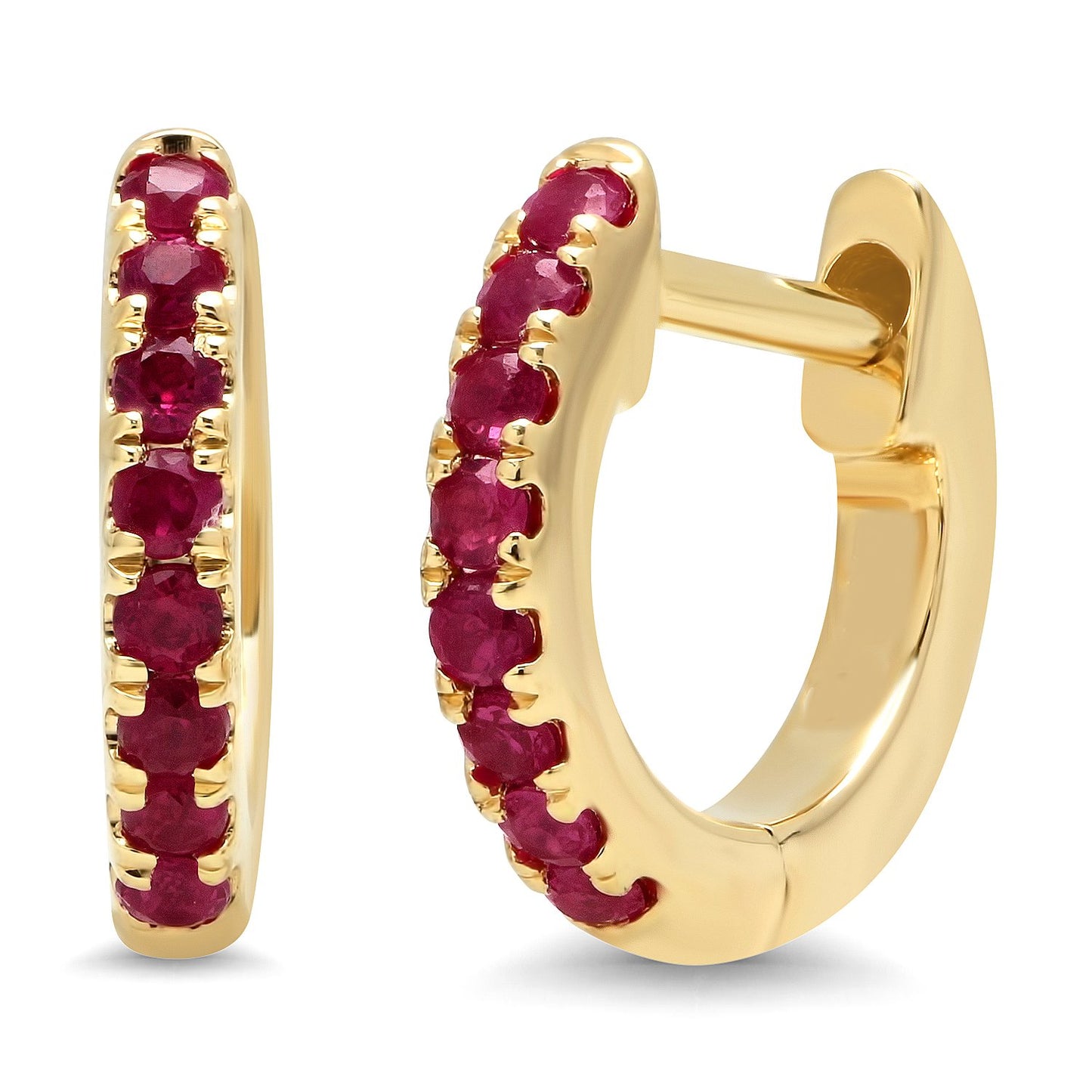 14K Yellow Gold Mini Ruby Huggies