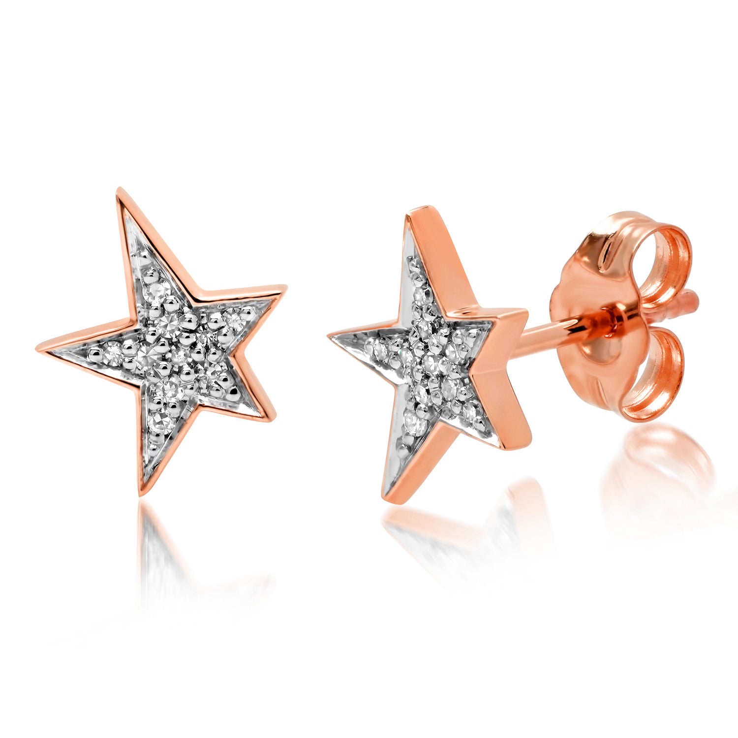 14K Rose Gold Diamond Star Studs