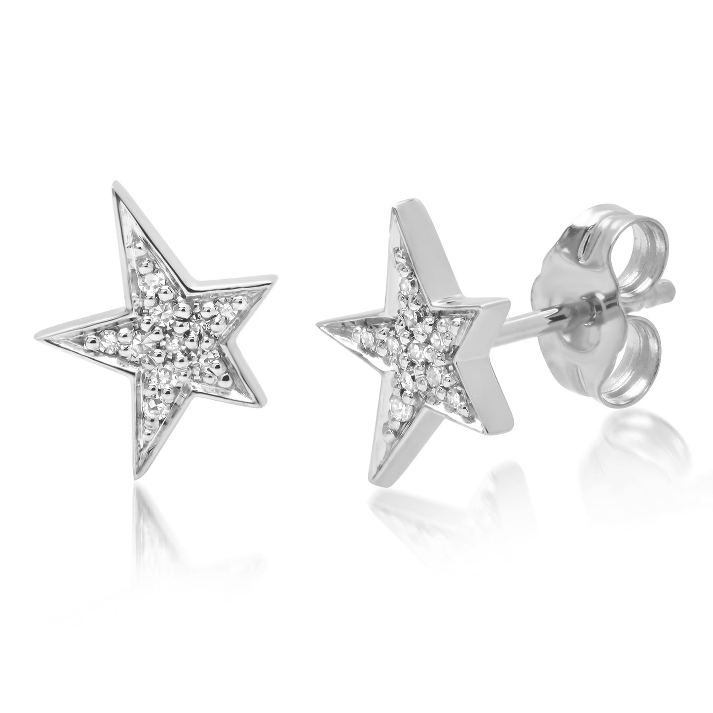 14K White Gold Diamond Star Studs