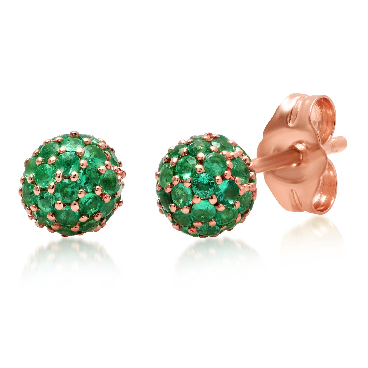 14K Rose Gold Emerald Disco Ball Studs