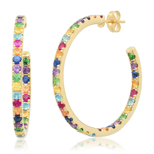 14K Yellow Gold Multi Colored Hoops