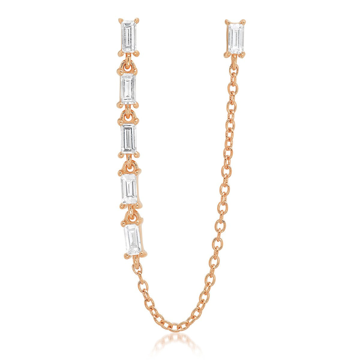14K Rose Gold Diamond Baguette Link and Chain Stud