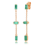 14K Rose Gold Baguette and Chain Drop Earrings