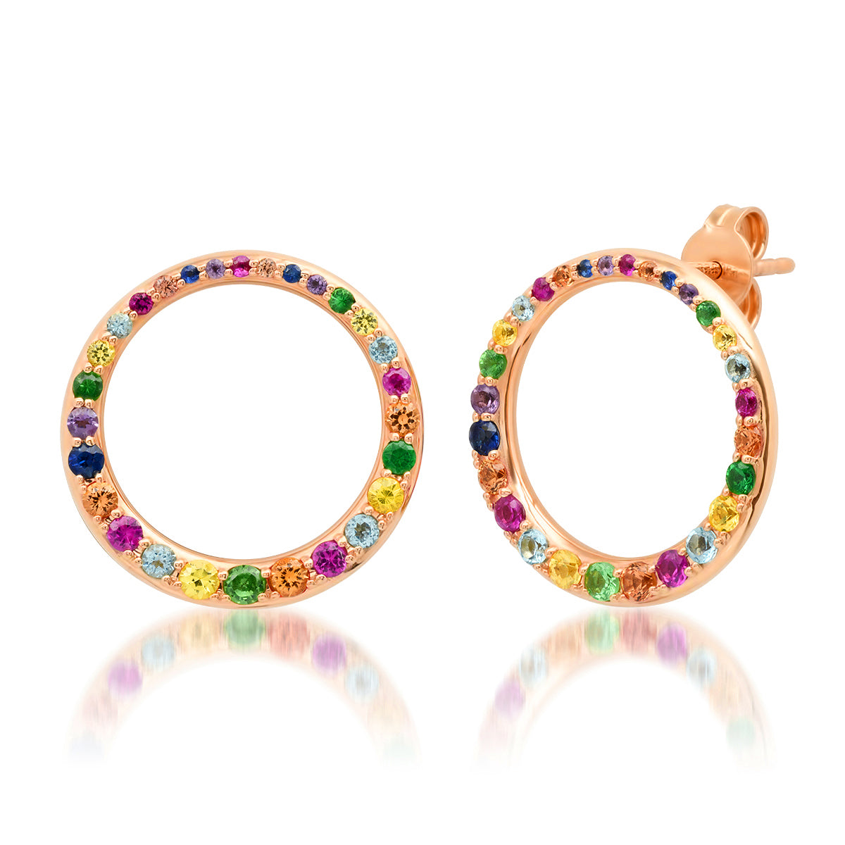 14K Rose Gold Asymmetrical Multi Colored Loop Earrings