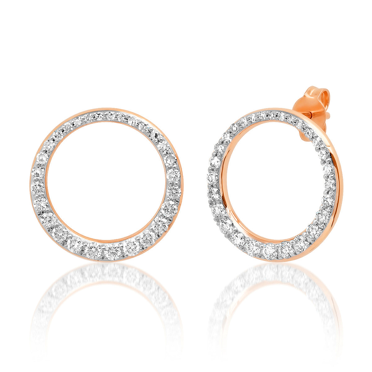 14K Rose Gold Asymmetrical Diamond Loop Earrings