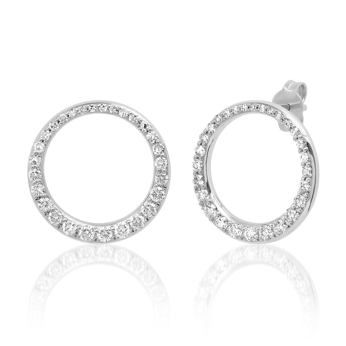 14K White Gold Asymmetrical Diamond Loop Earrings