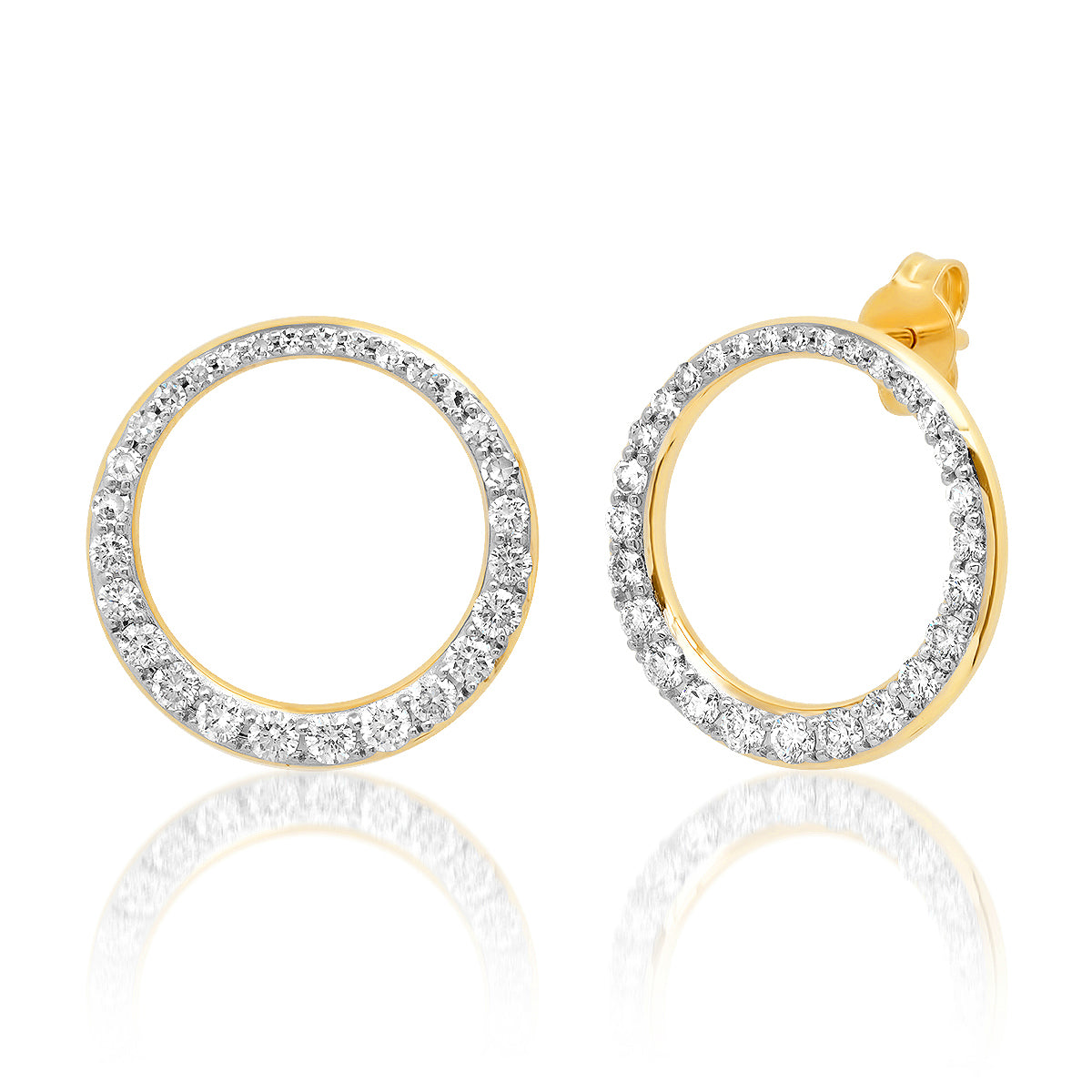 14K Yellow Gold Asymmetrical Diamond Loop Earrings