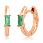 14K Rose Gold Stationary Emerald Baguette Huggies