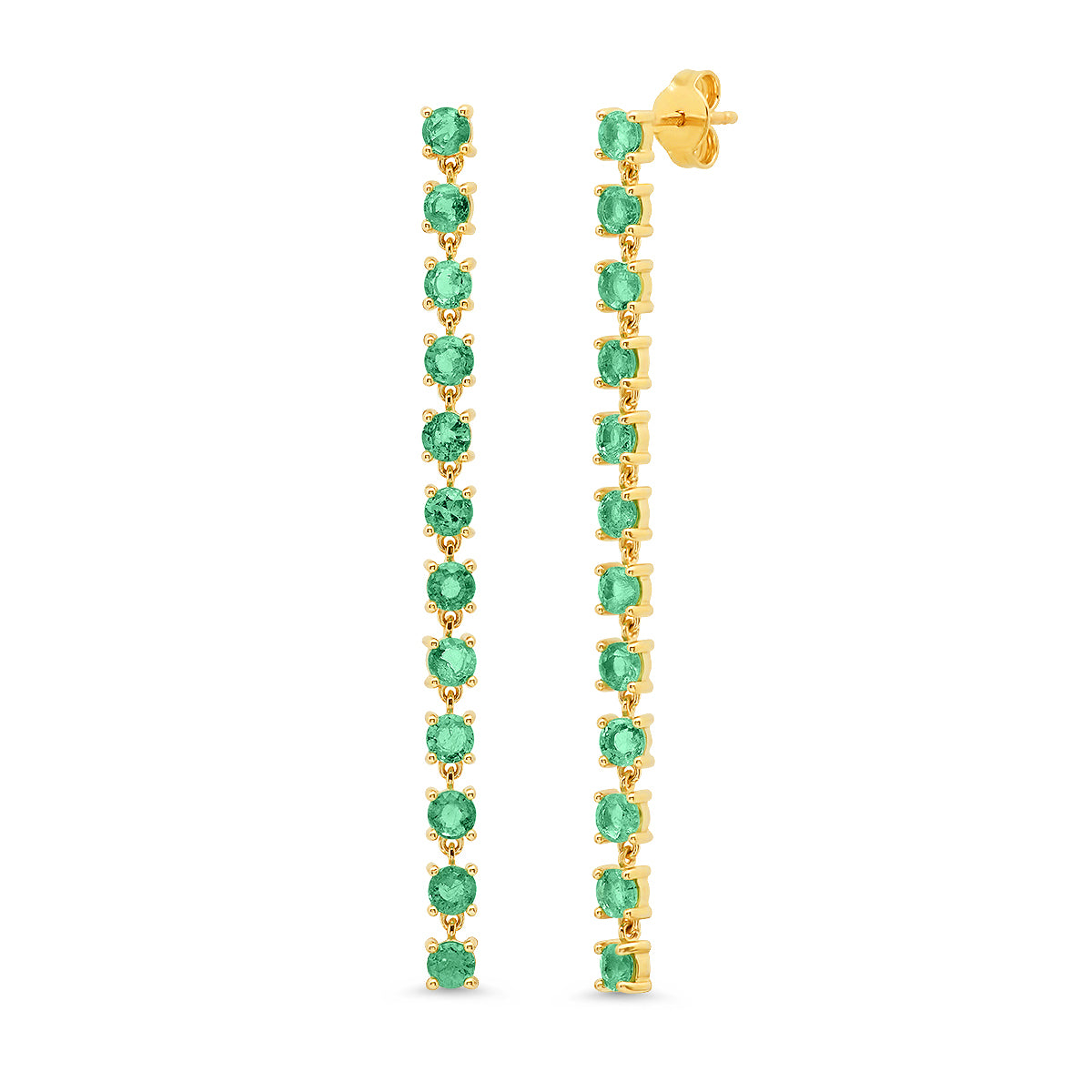 14K Yellow Gold Emerald Link Earrings