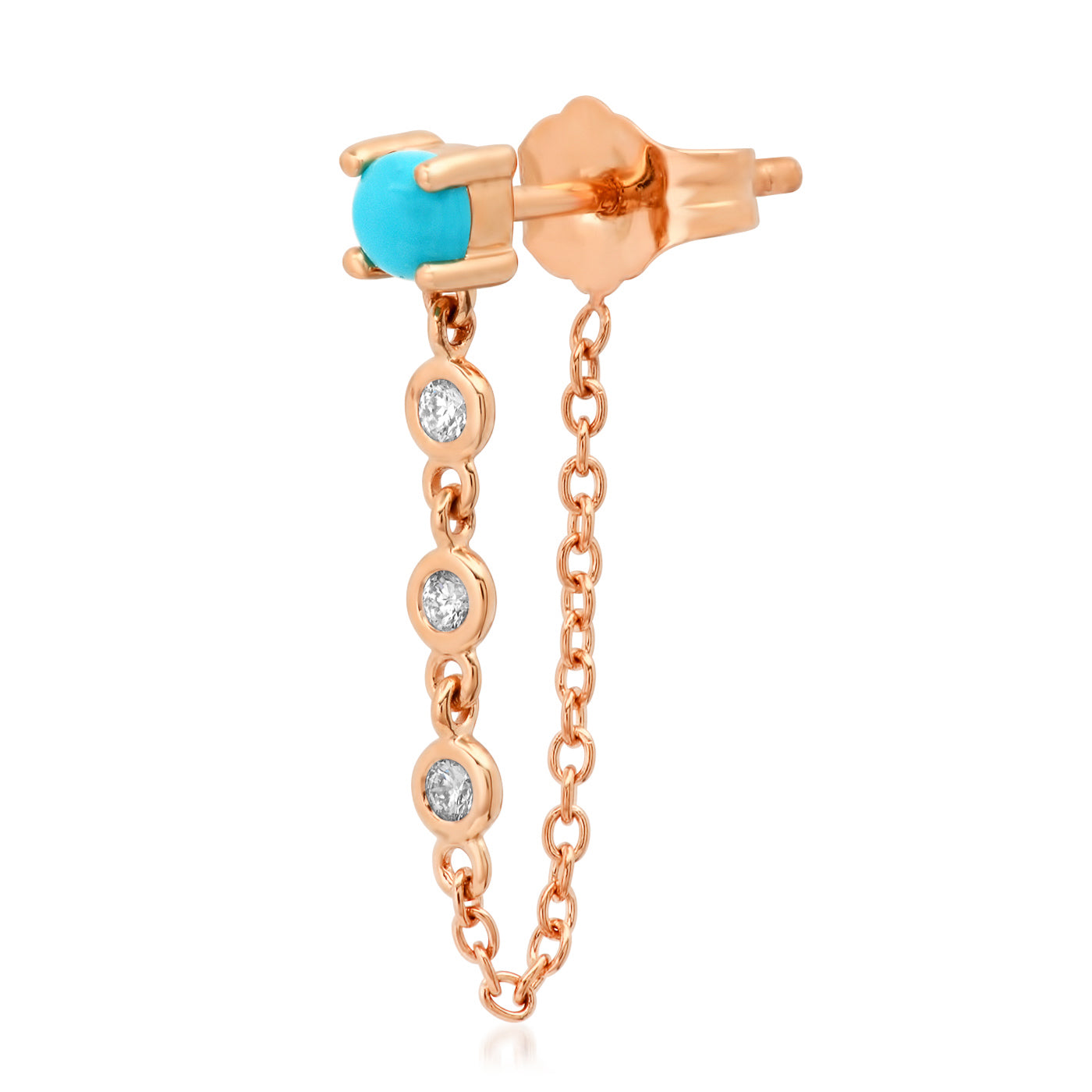 14K Rose Gold Single Turquoise Stud with Diamond Chain