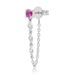 14K White Gold Single Ruby Stud with Diamond Chain