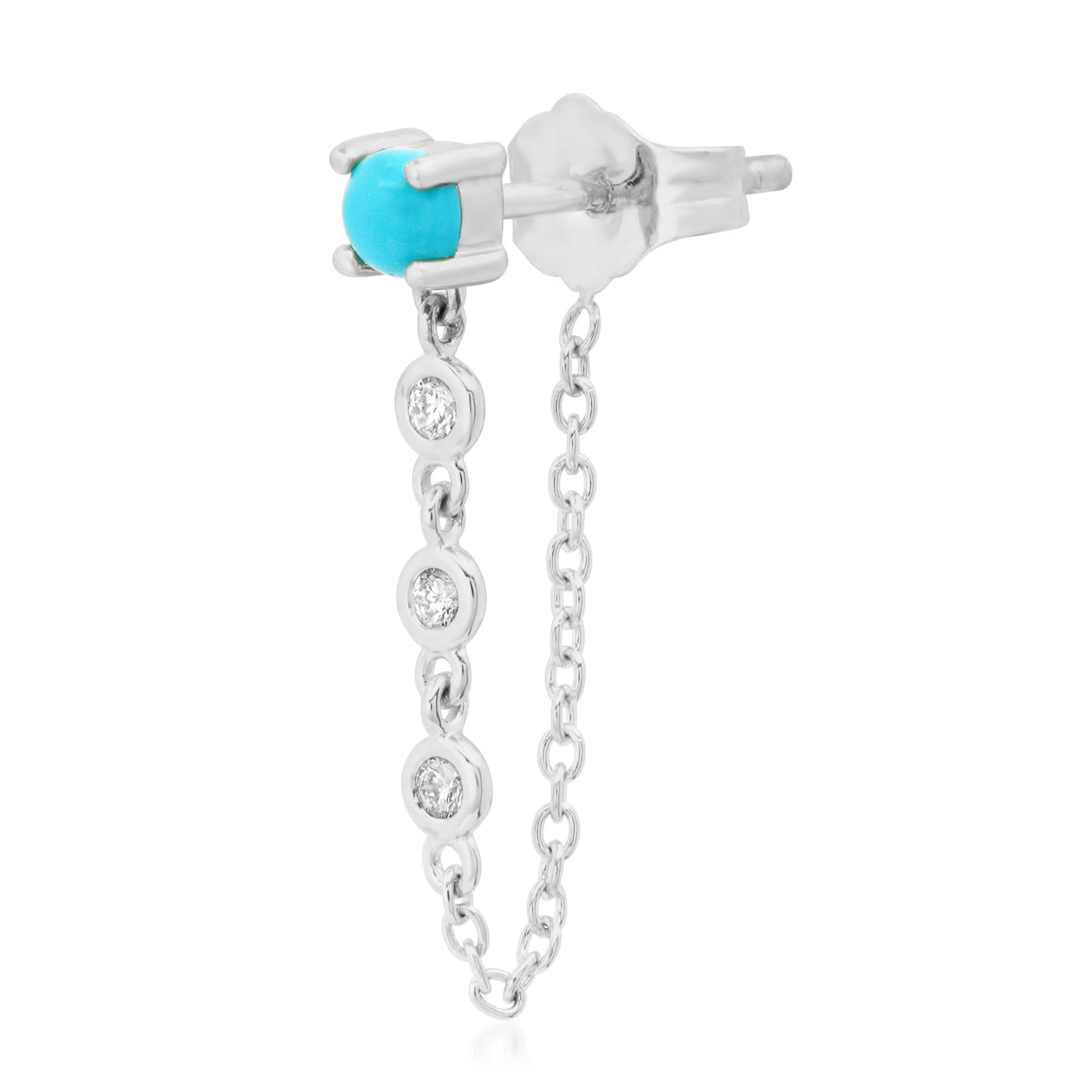 14K White Gold Single Turquoise Stud with Diamond Chain