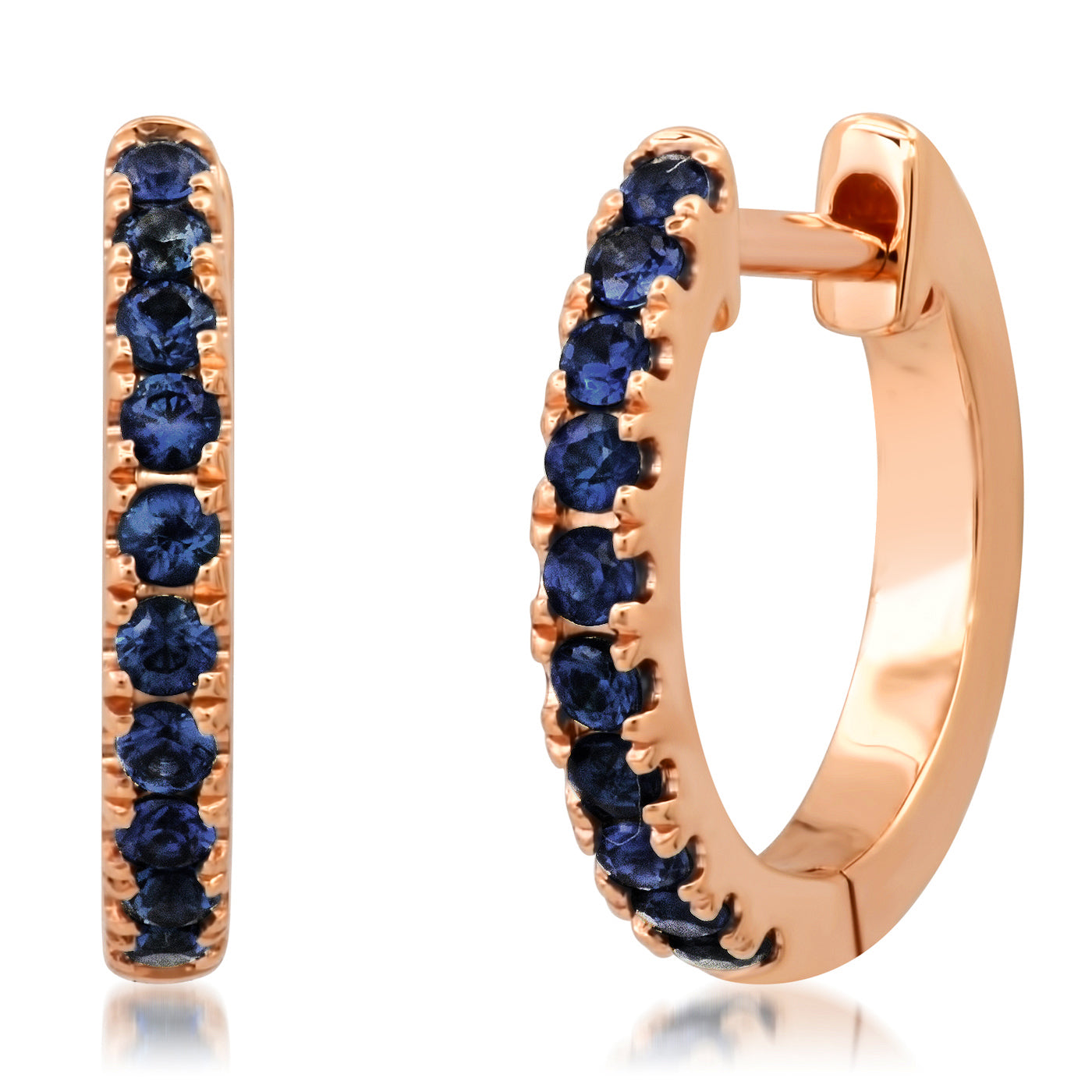 14K Rose Gold Standard Blue Sapphire Huggies