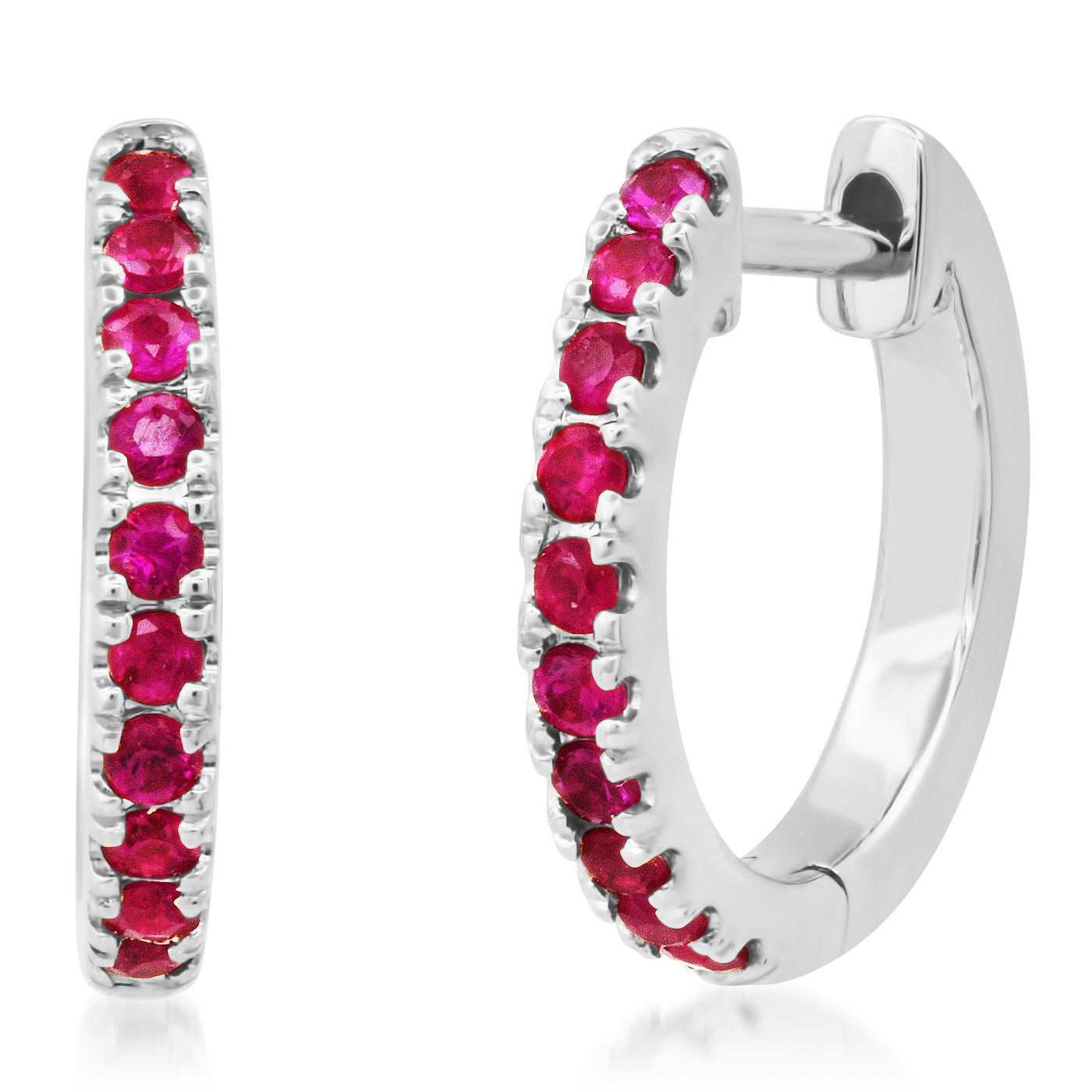 14K White Gold Standard Ruby Huggies