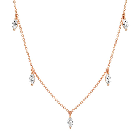14K Rose Gold Diamond Marquise Sun Ray Necklace