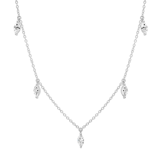 14K White Gold Diamond Marquise Sun Ray Necklace