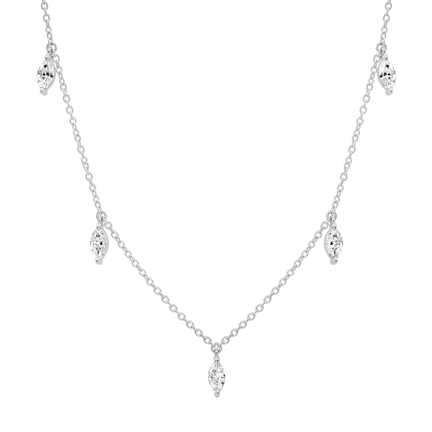 14K White Gold Diamond Marquise Sun Ray Necklace