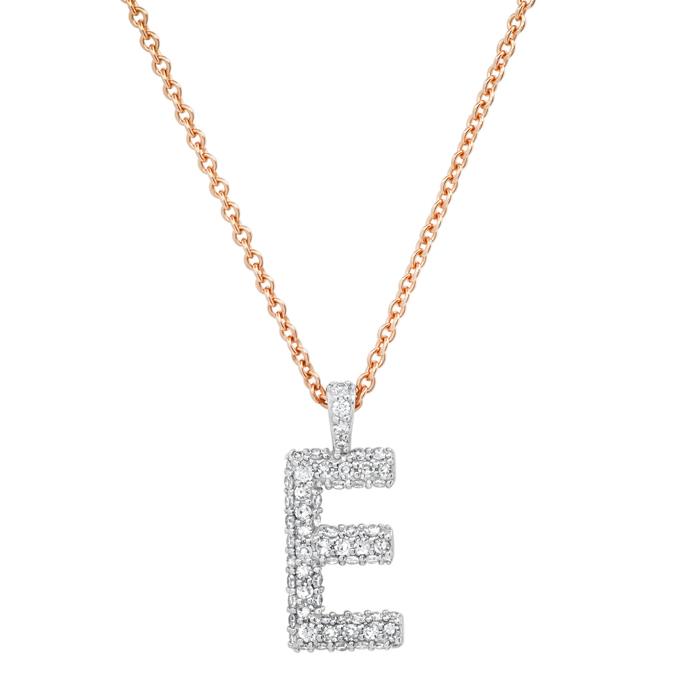 14K Rose Gold Diamond Puffy Initial Necklace