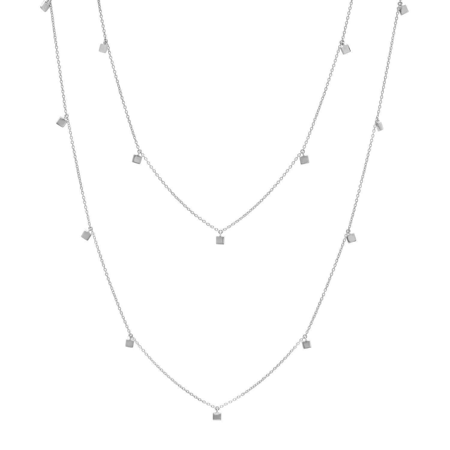 14K White Gold Long Mini Square Necklace