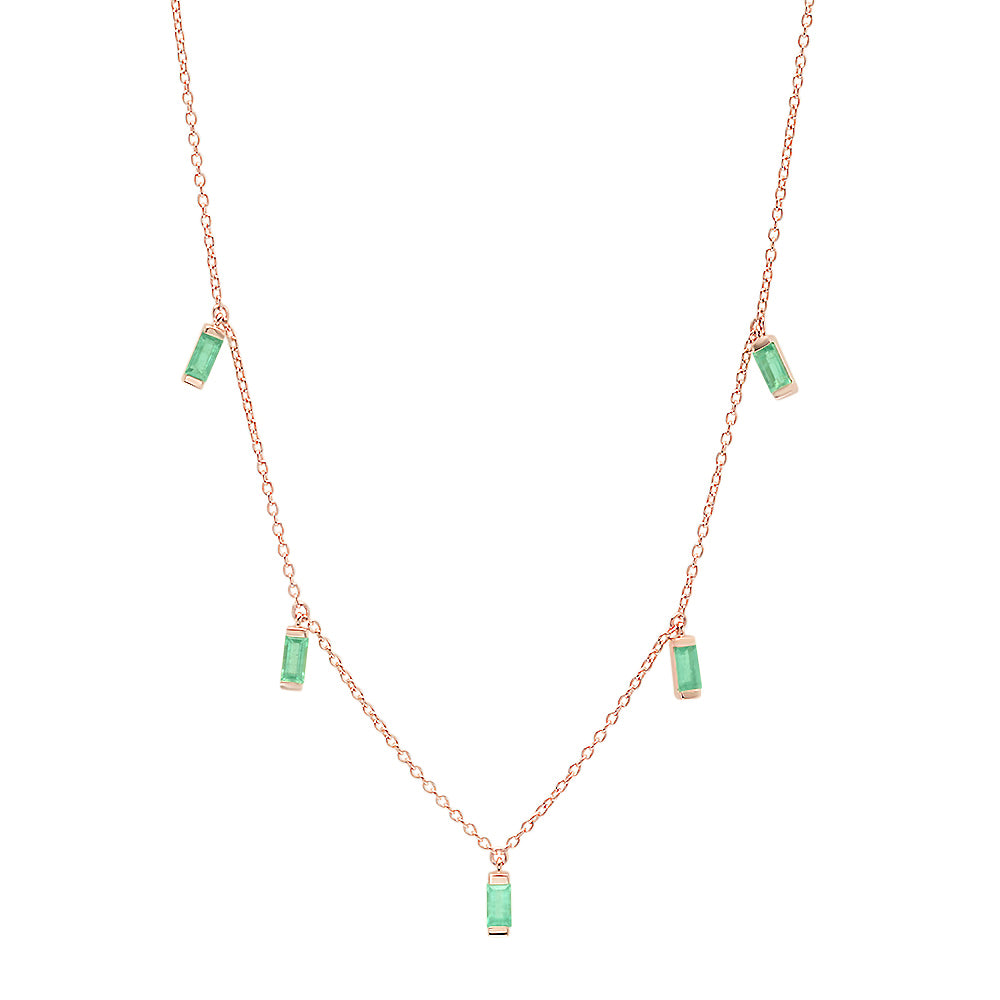 14K Rose Gold Emerald Baguette Necklace 