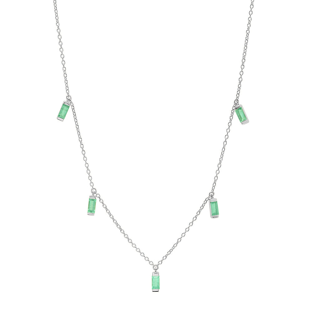 14K White Gold Emerald Baguette Necklace 