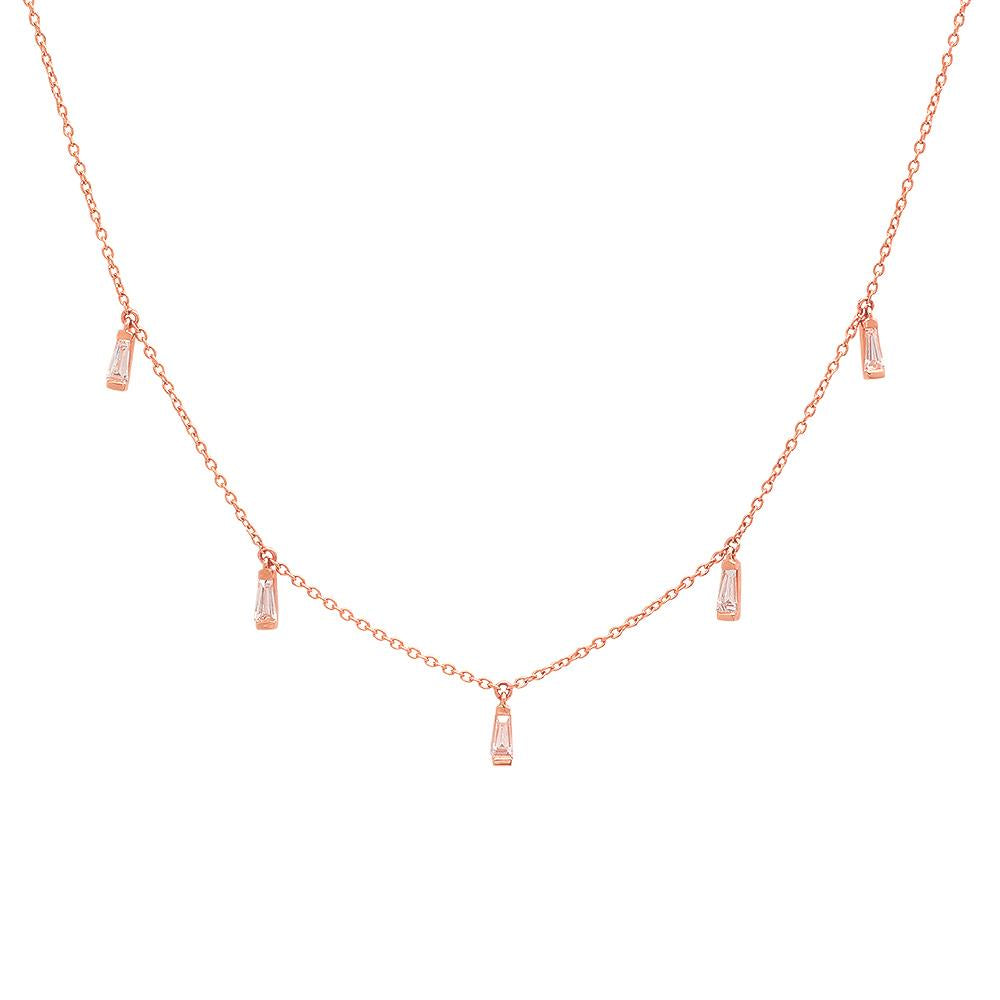 14K Rose Gold Diamond Baguette Necklace