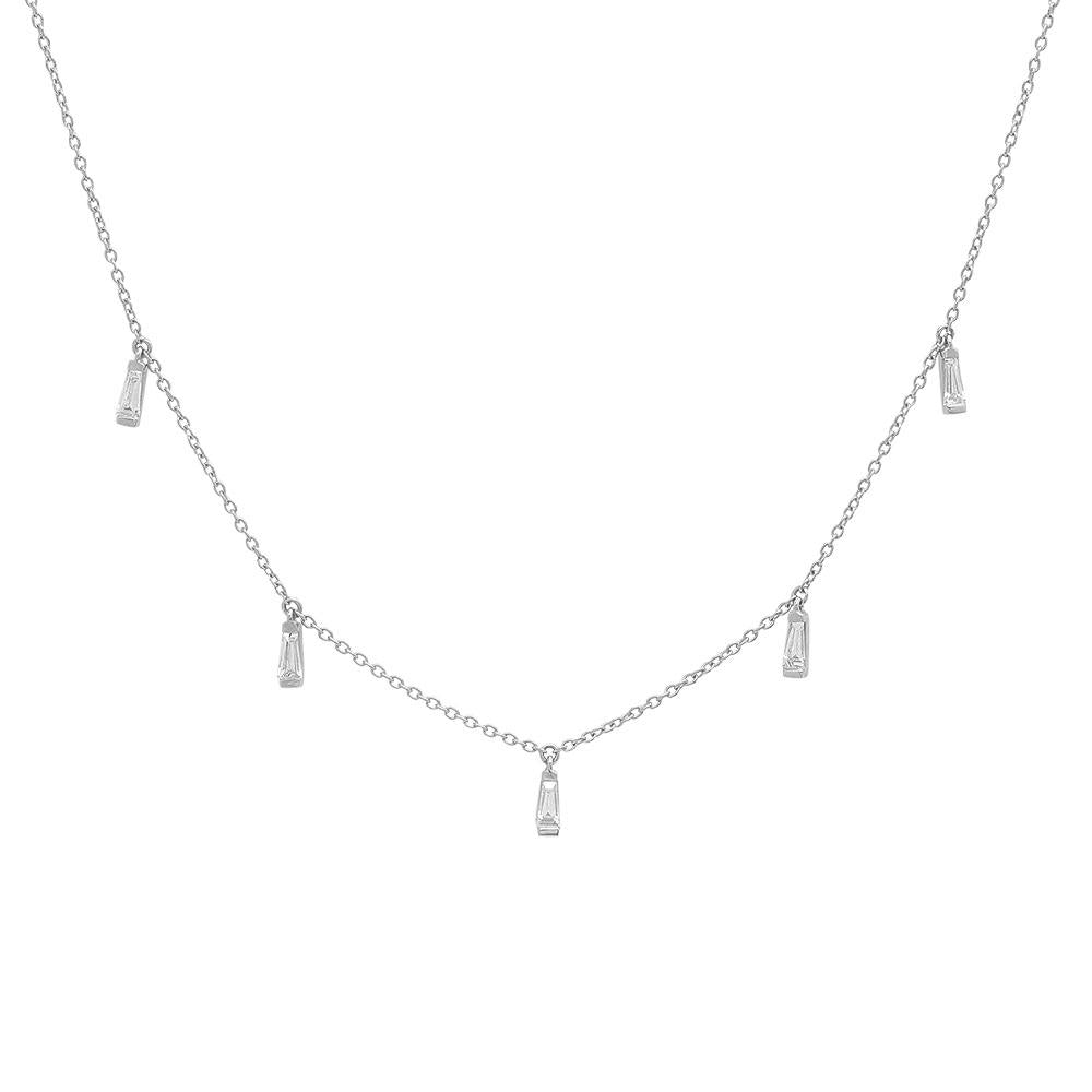 14K White Gold Diamond Baguette Necklace