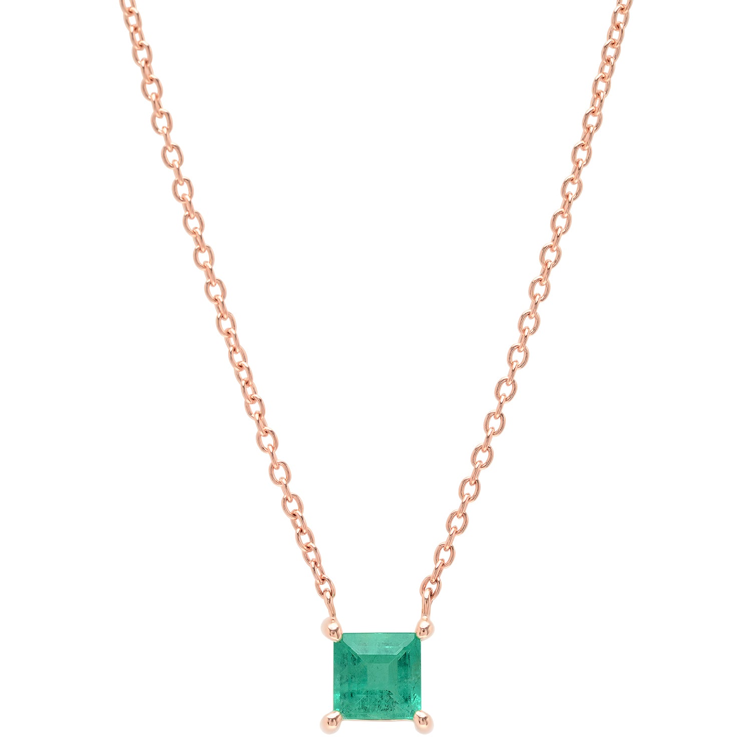 14K Rose Gold Emerald Solitaire Necklace 