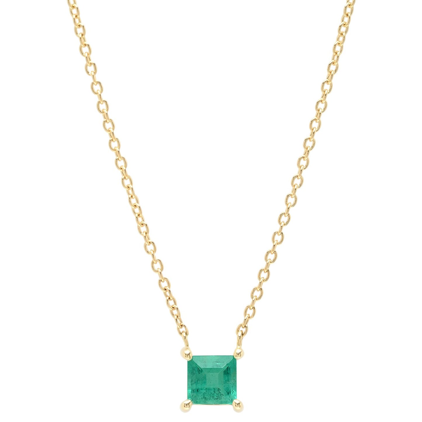 14K Yellow Gold Emerald Solitaire Necklace 