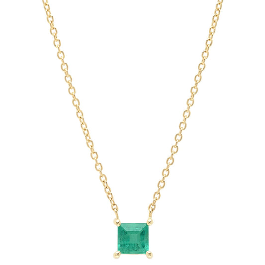 14K Yellow Gold Emerald Solitaire Necklace 