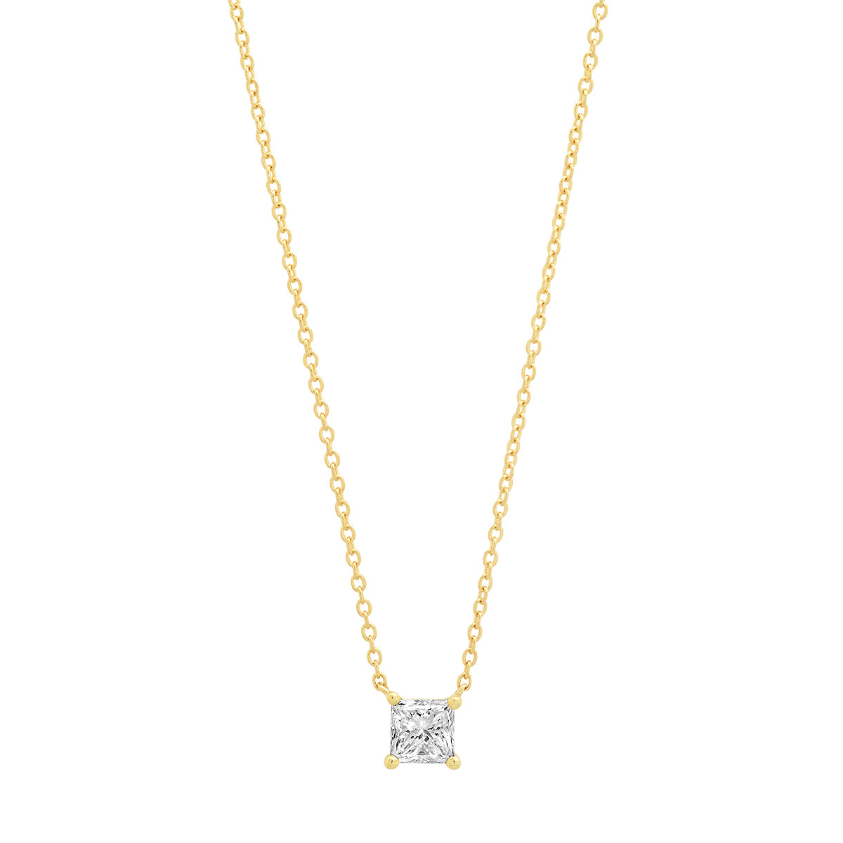14K Yellow Gold Diamond Square Solitaire Necklace