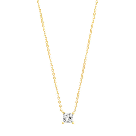 14K Yellow Gold Diamond Square Solitaire Necklace