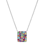 14K White Gold Multi Colored Cluster Necklace
