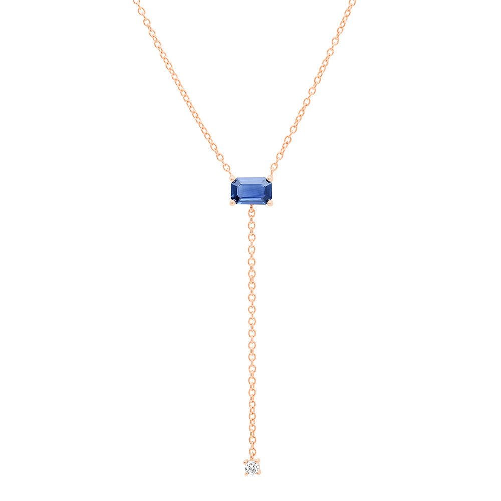 14K Rose Gold Blue Sapphire Lariat Necklace