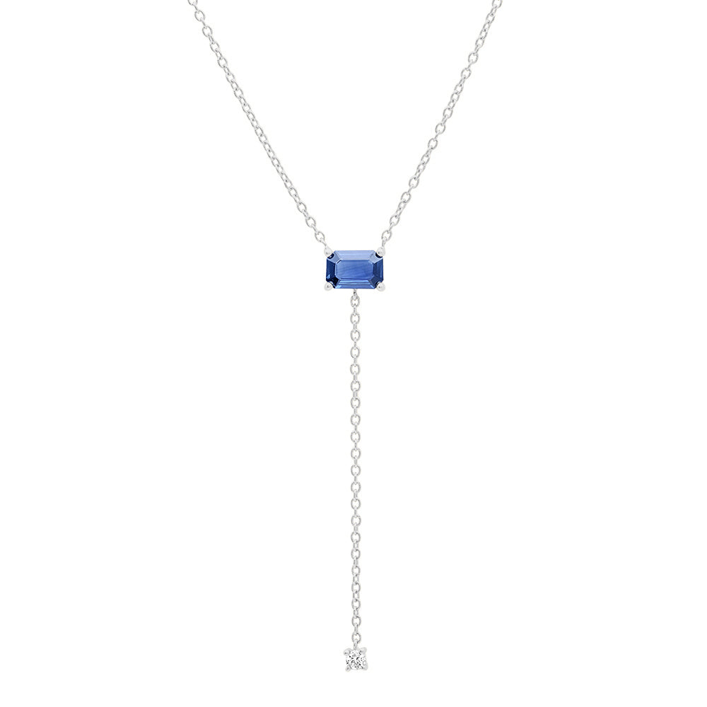 14K White Gold Blue Sapphire Lariat Necklace