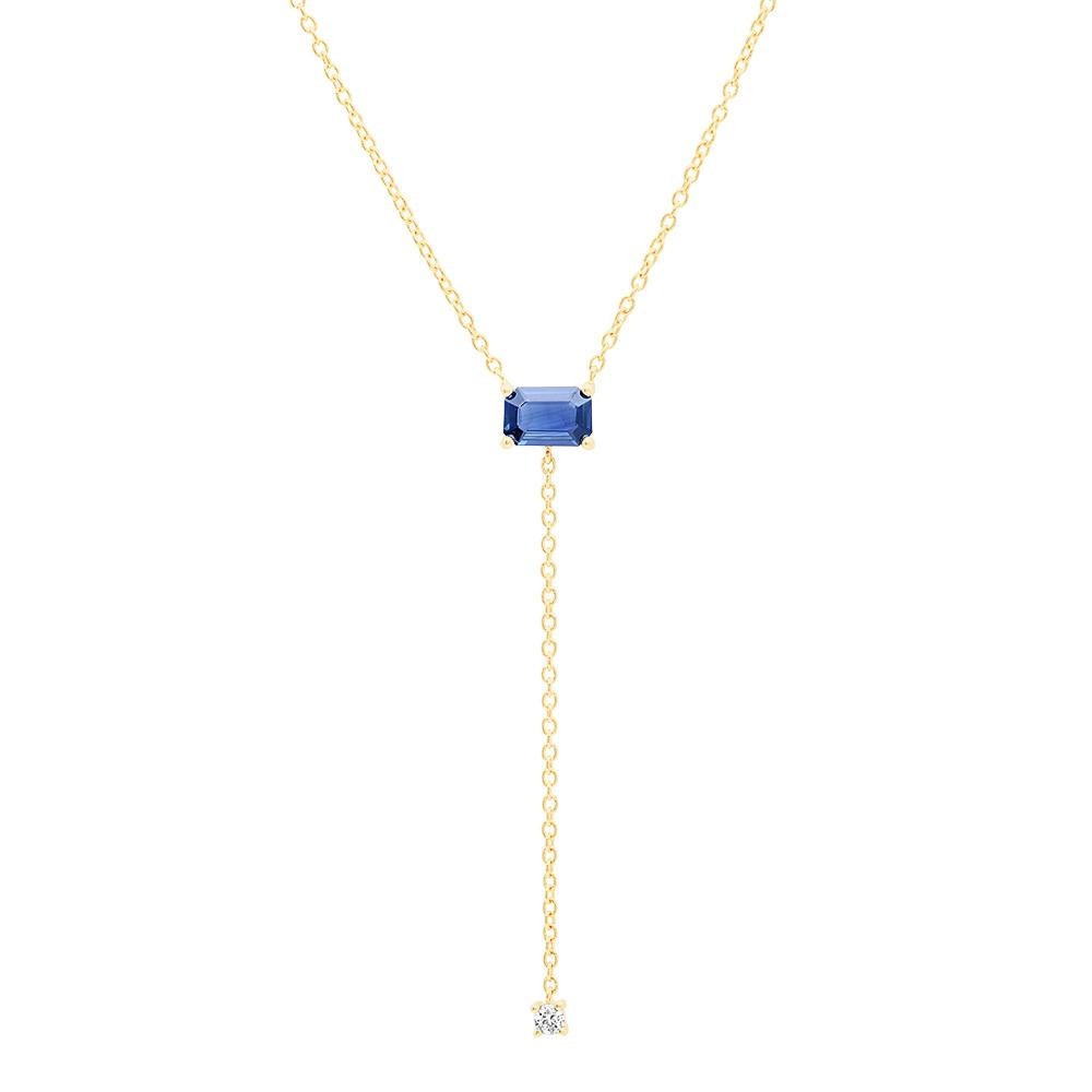 14K Yellow Gold Blue Sapphire Lariat Necklace