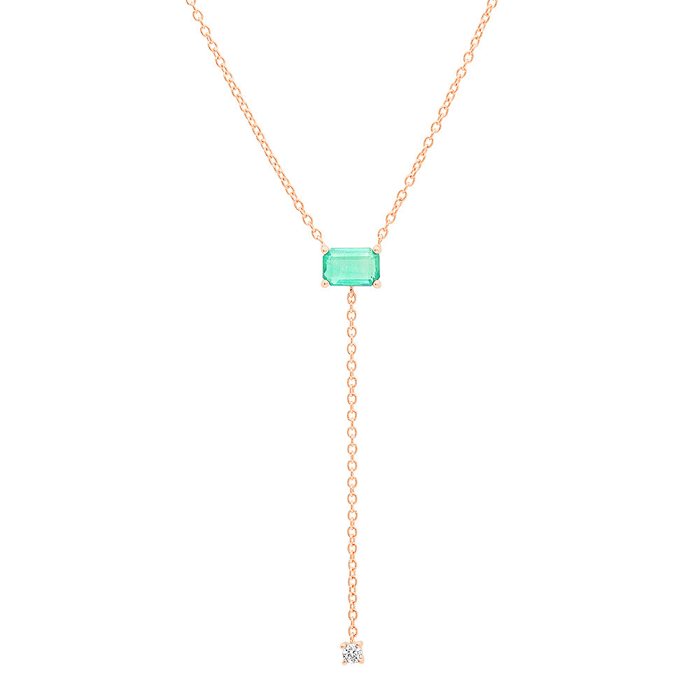 14K Rose Gold Solitaire Emerald Lariat 