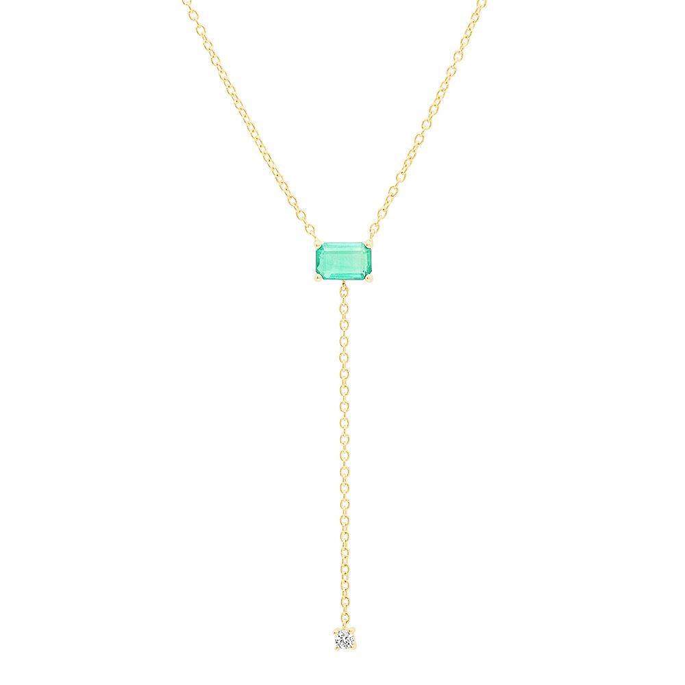 14K Yellow Gold Solitaire Emerald Lariat 