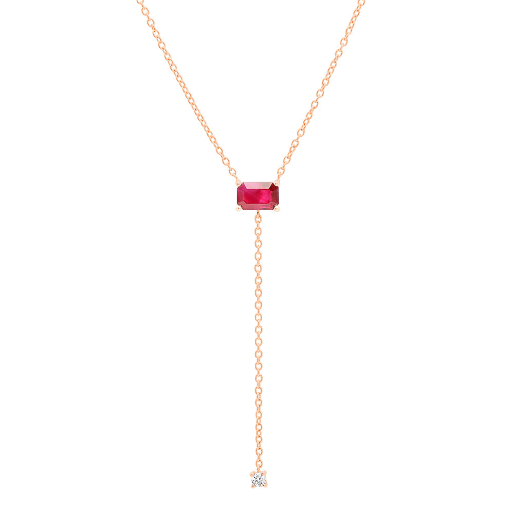 14K Rose Gold Solitaire Ruby Lariat 