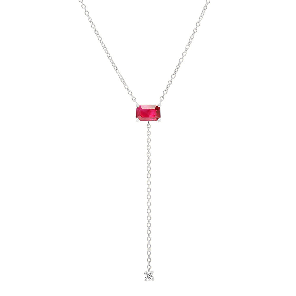 14K White Gold Solitaire Ruby Lariat 