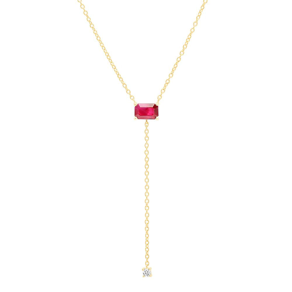 14K Yellow Gold Solitaire Ruby Lariat 