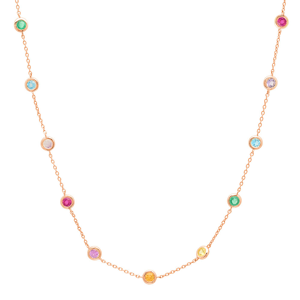 14K Rose Gold Rainbow Bezel Set Necklace 